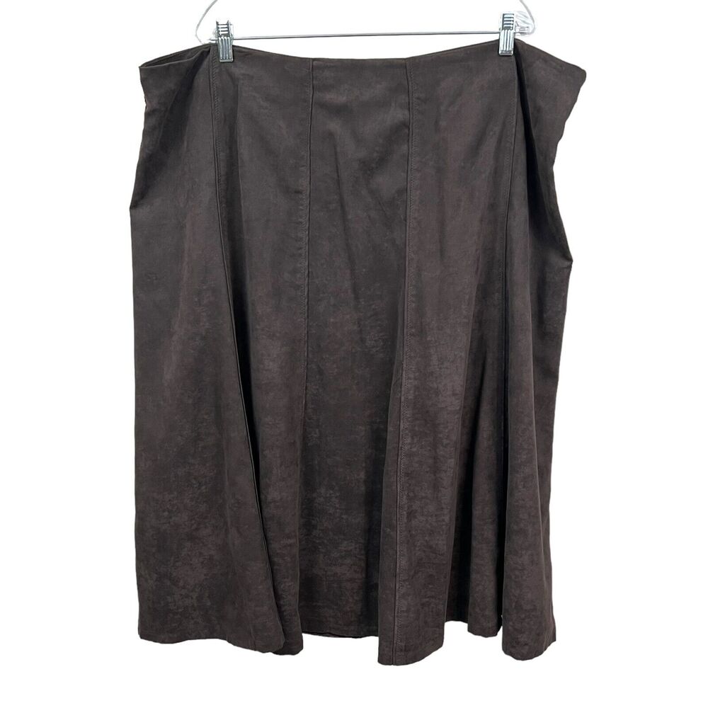 Avenue Womens Midi Skirt Vegan Faux Suede Stretch Brown Back Zip Size 24*
